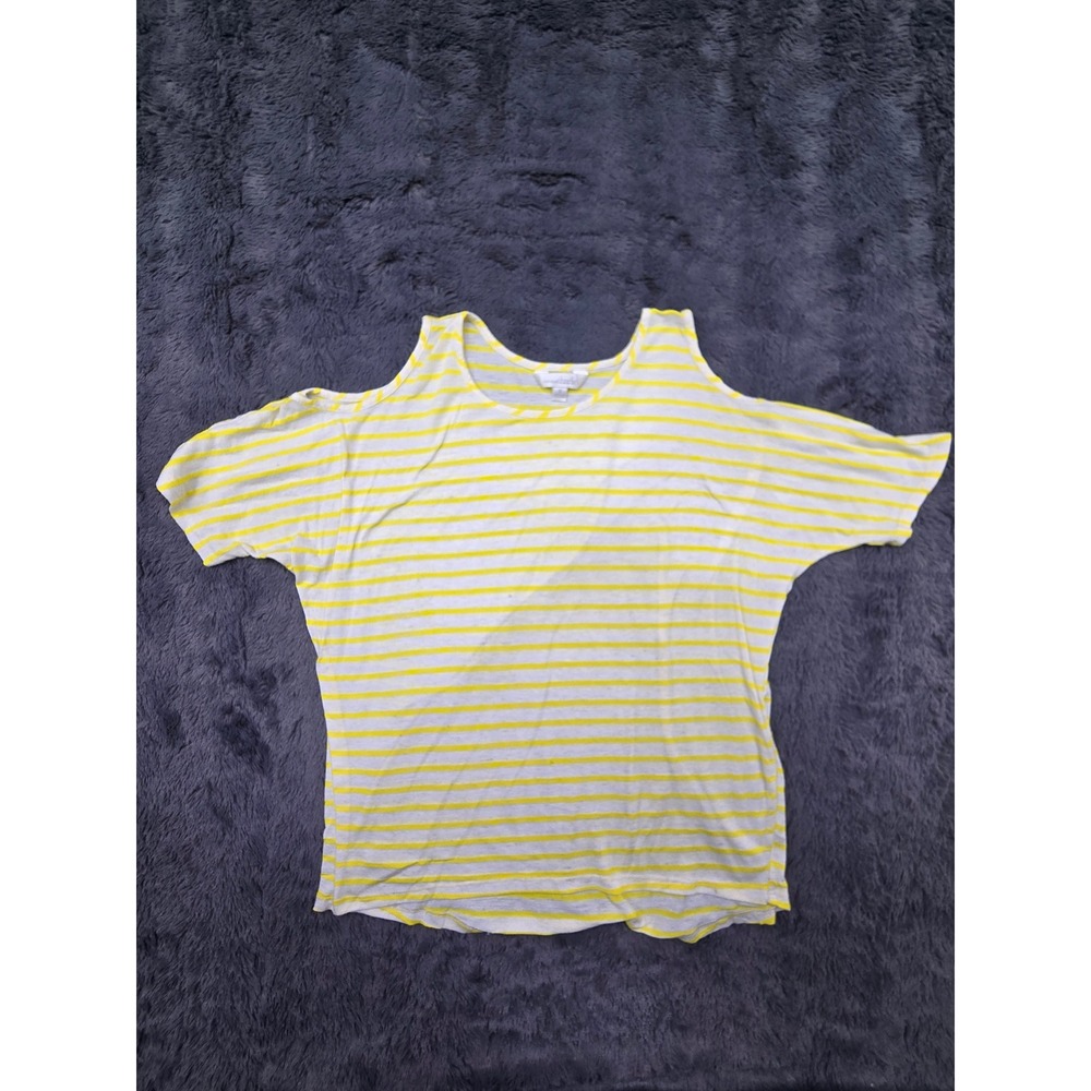 Charming Charlie Womens Yellow White Striped Cold Shoulder Top Size S